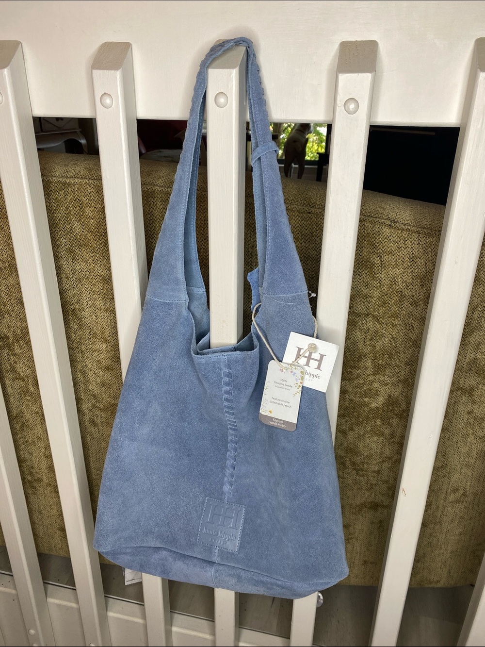 NWT! Haute Hippie Genuine Powder Blue Suede Slouchy Hobo W/ Detachable Small Bag